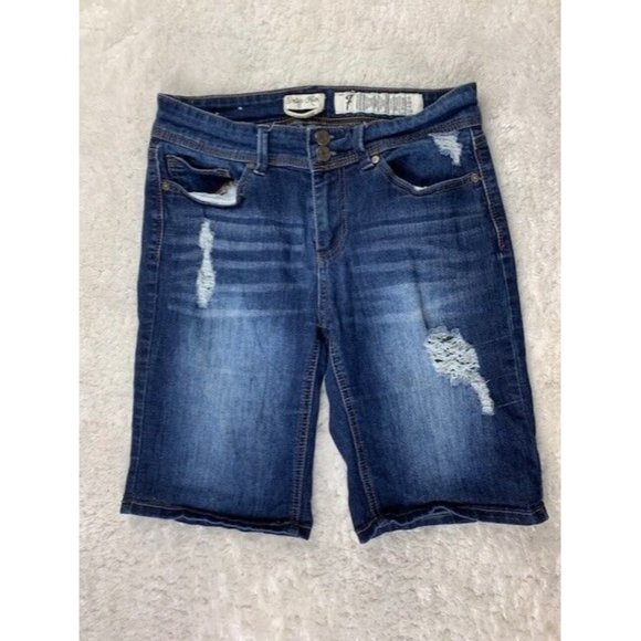 Indigo Rein Size 7 Womens Shorts Stretch Mid Rise Dark Wash - Picture 1 of 3